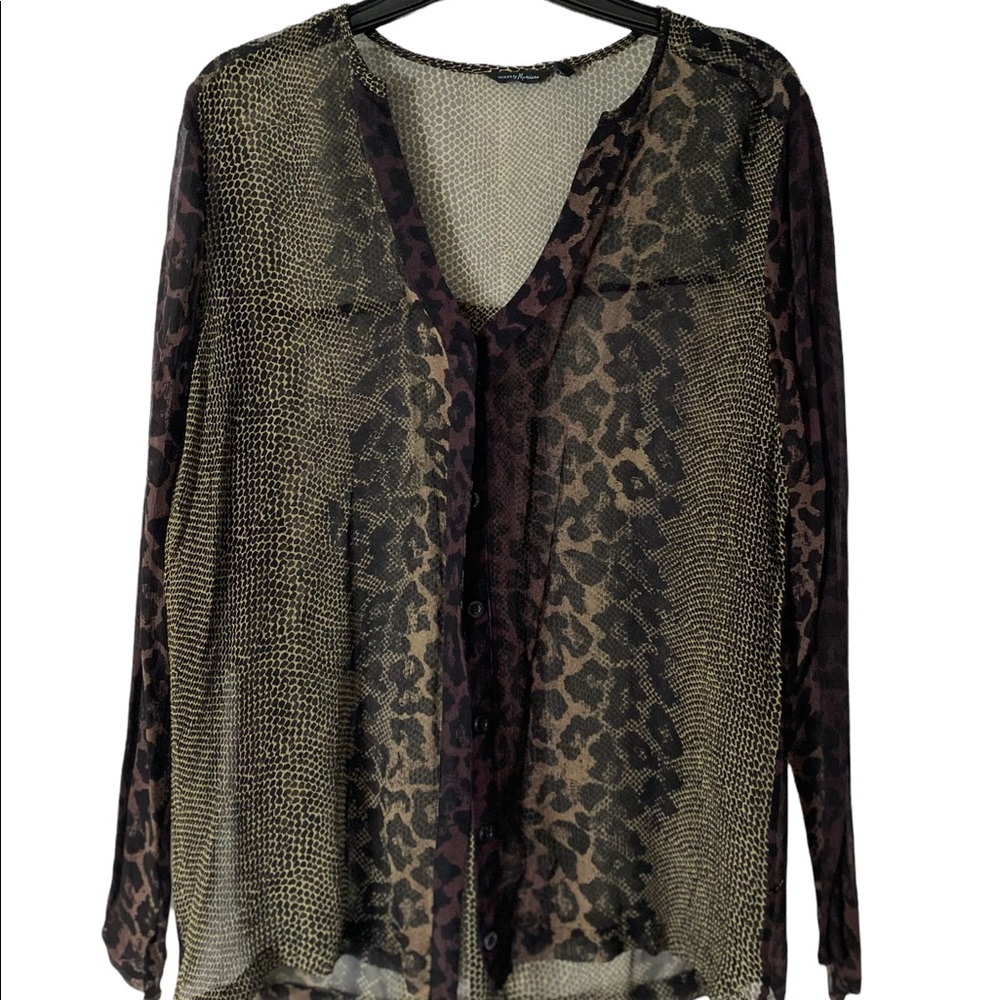 Guess by Marciano Sheer Buttoned Animal Print Long Sleeve Top
